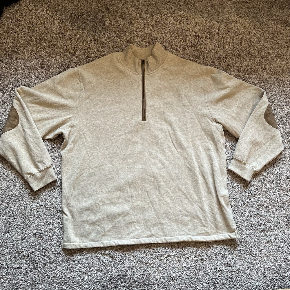 Scandia Woods Sweater Men's 2XL Tan 1/4 Zip Elbow Patches Knit Beige